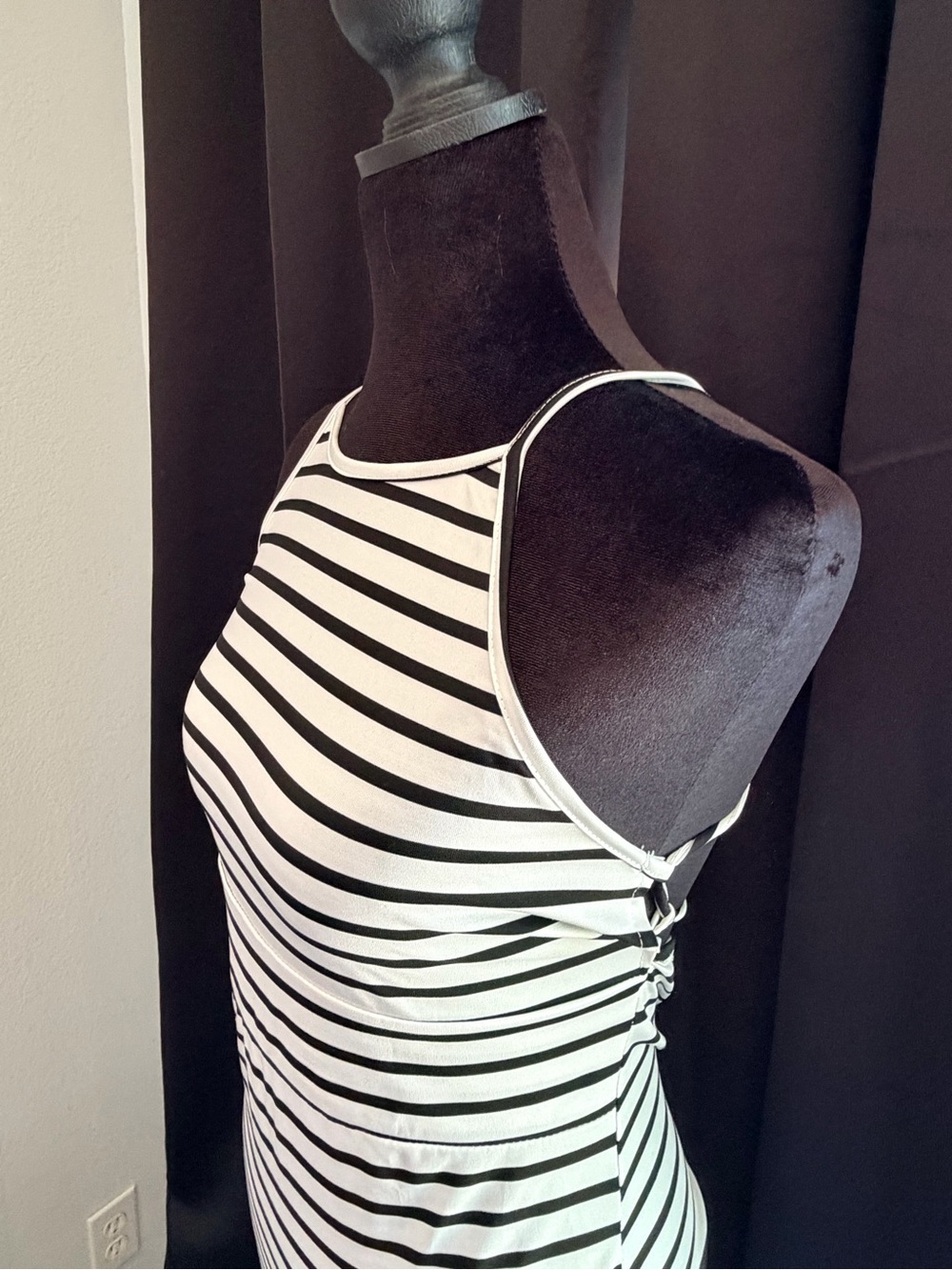 Striped White and Black Maxi Dress - Sleeveless Halter Style - Picture 7 of 10